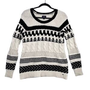 American Eagle S Women Wool Black Fair Isle THICK Cable Knit Pullover Sweater